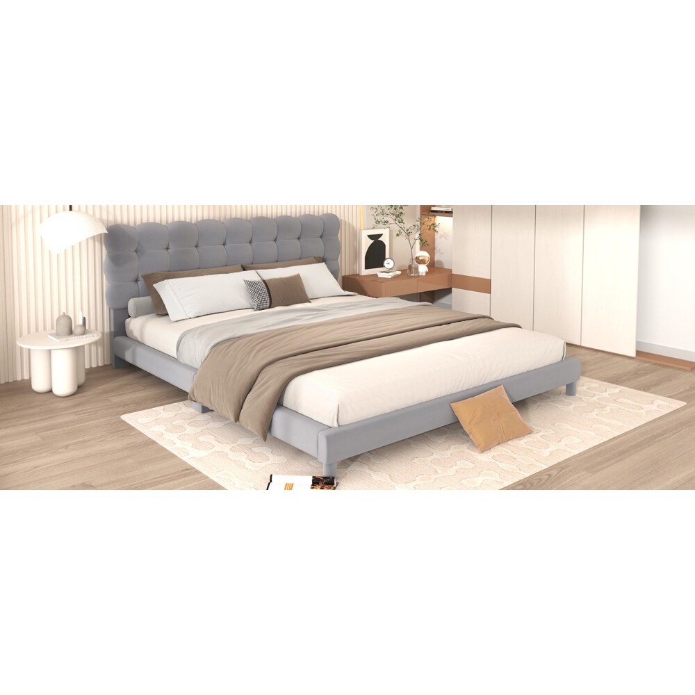 Grise tufted upholstered storage platform shop bed