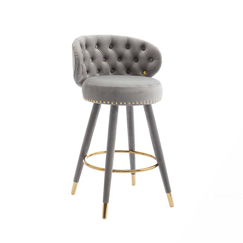 2PCS Counter Height Bar Stools With Solid Wood Legs