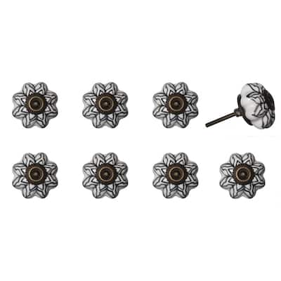 8-Pack Round Ceramic Cabinet Knobs with Hand-Painted Botanical Design and Antique Copper Look - 1.5” x 1.5” x 1.5”