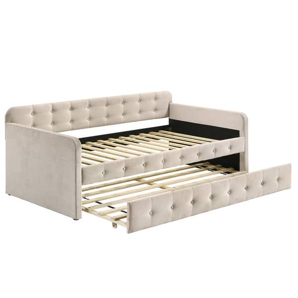 Menzelle Contemporary 2-Piece Twin Upholstered Tufted Day Bed with Trundle by Furniture of America