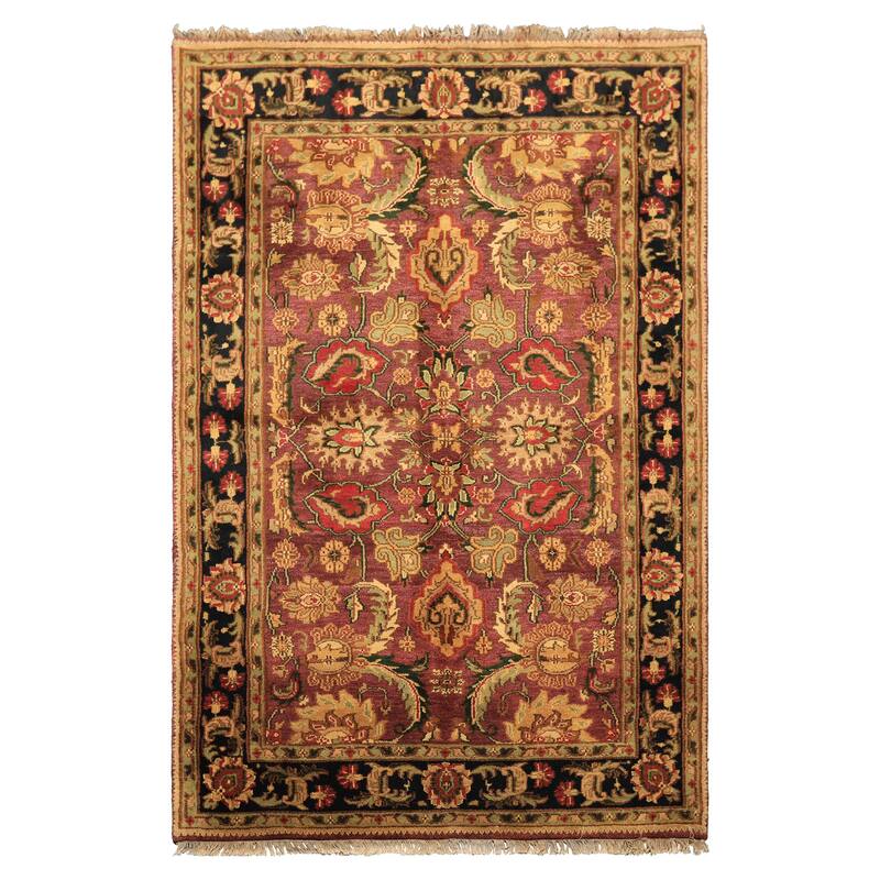 5'11''x8'10'' Hand Knotted Wool Plum Agra Botanical Plush Pile Oriental Area Rug - 5' 11'' x 8' 10''