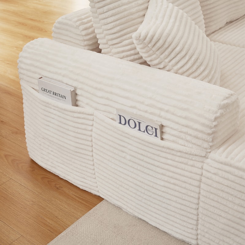 Modular Cloud Sectional Couch with Chaise, Corduroy Upholstered Boneless Sofa, Full-Compression Sofa with 2 Throw Pillows