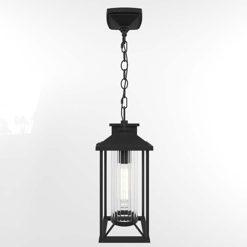 Black Exterior Chandelier for Gazebo, Modern Outdoor Hanging Lanterns Outdoor Ceiling Light Fixture for House Patio