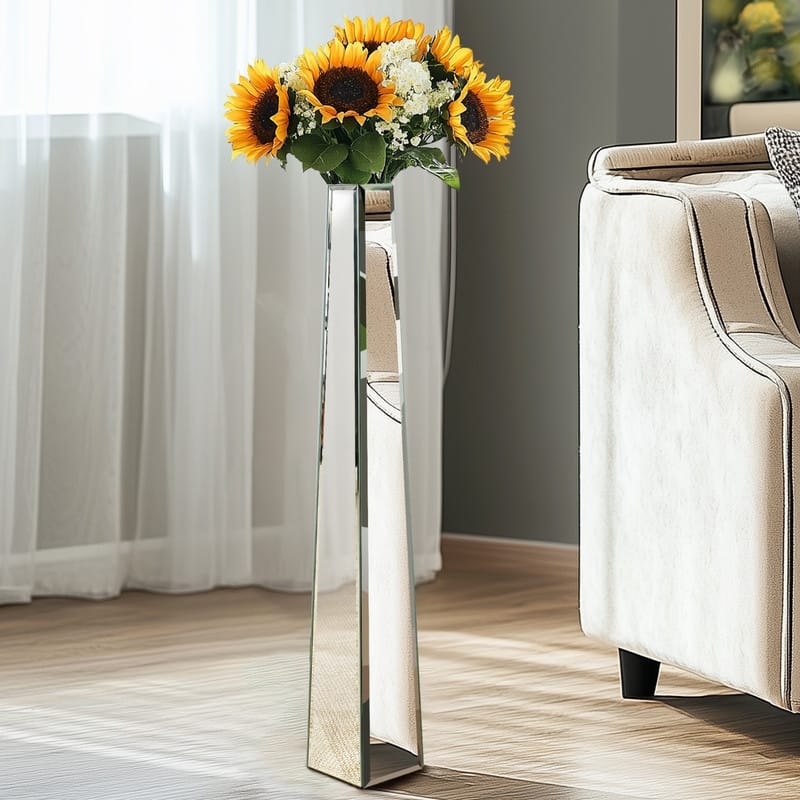 28" Tall Floor Vase Mirror Silver Large Flower Vases