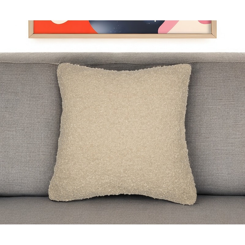 HomeRoots 20" Beige Throw Pillow With Shag - Accent - Polyester
