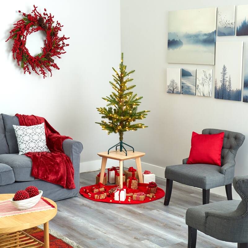 4’ Pre-Lit Washington Spruce Artificial Christmas Tree, Clear LED Lights - 4 Foot