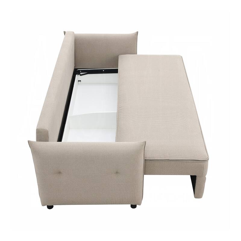 Fabric and Wood Sofa with Pull-Out Sleeper Design in Beige