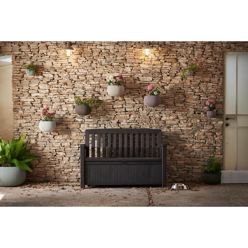 Keter 60 Gallon Durable Resin Elegant Outdoor Storage Deck Box and Bench Organizer With Spacious Seating