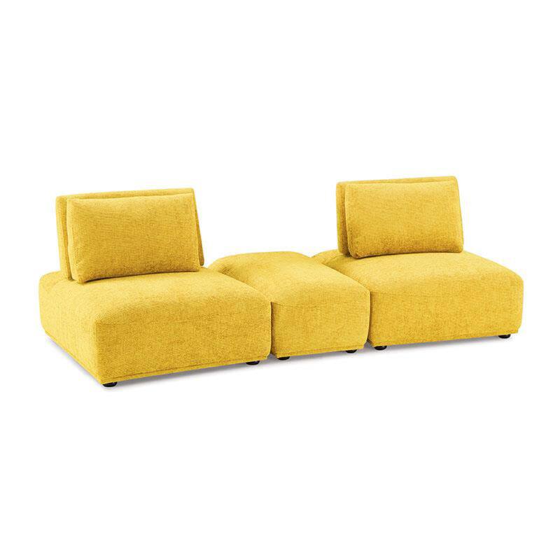 Stavan Modular Curved 2 Seat Sofa, Ottoman, Yellow Adjustable Back