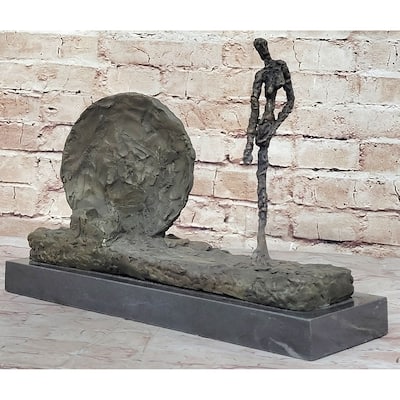 Handcrafted Gia 100 Percent Real Bronze Sculpture Woman And Wheel Clic Artwork Statue