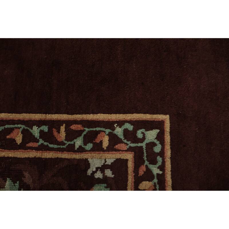 Hand Knotted Oriental 100% Wool Carpet Traditional Floral Brown Art Deco Area Rug - 11' 7'' X 9' 3''