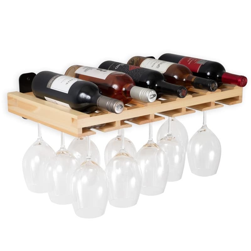 Wall Mounted Wood Floating Wine Liquor Bottle Rack - 21"D x 12"W x 2"H