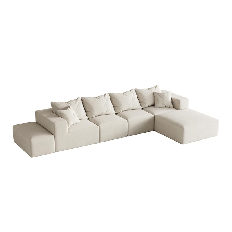 132" Chenille Modular L-Shaped Sectional Sofa with 6 Pillows