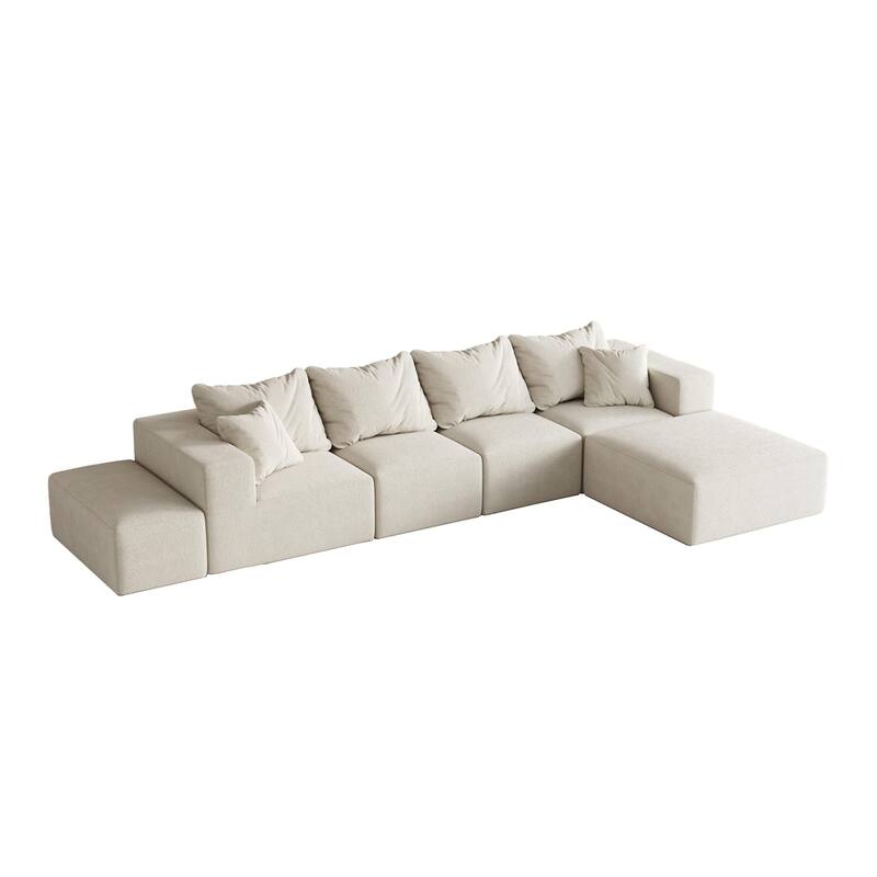 Upholstered Sectional Boneless Couch Set,Modular 132" L Shaped Sectional With 6 Pillows,Free Combination Sofa Couch