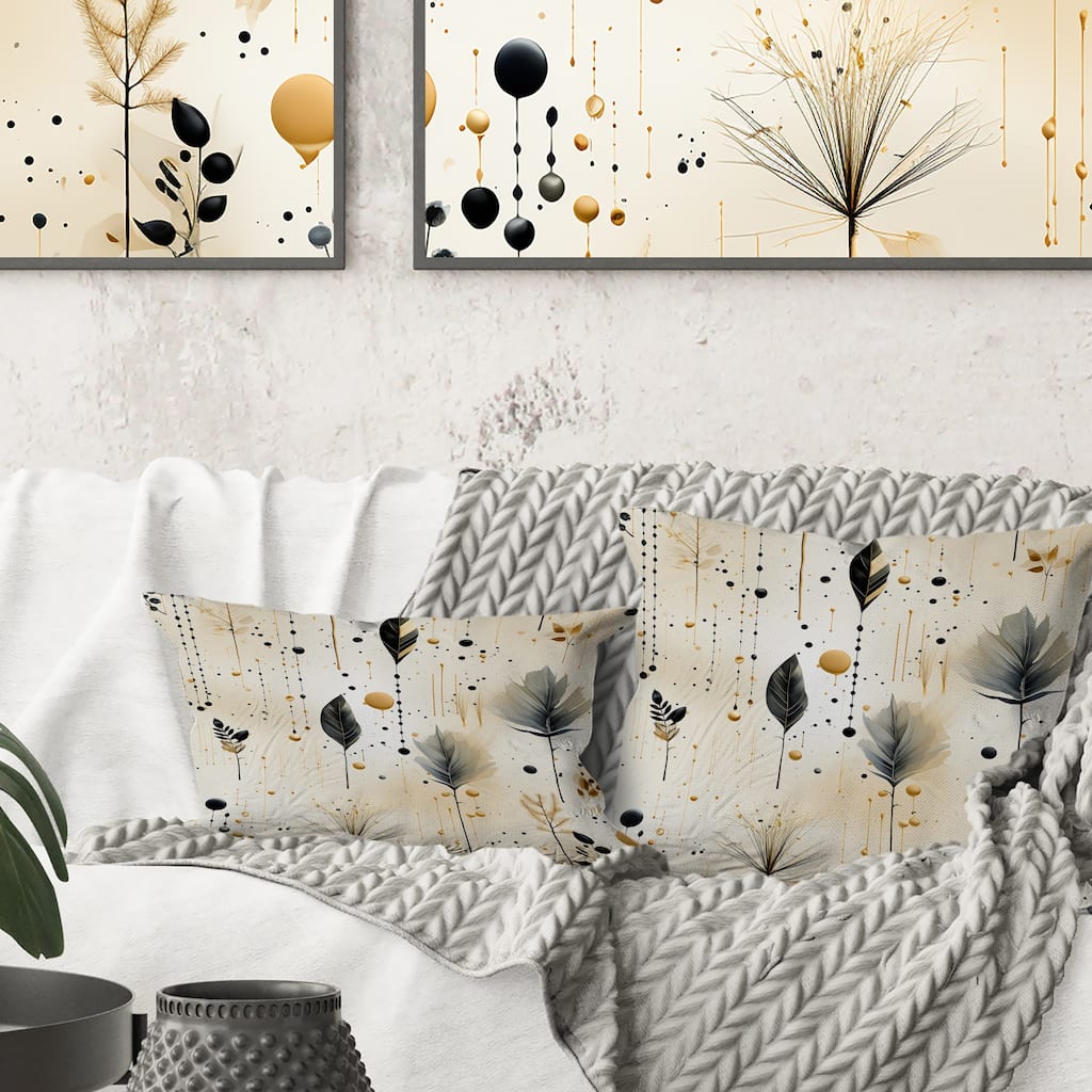 Designart "Grey And Beige Urban Ferns Soft Color I" Floral Printed Throw Pillow