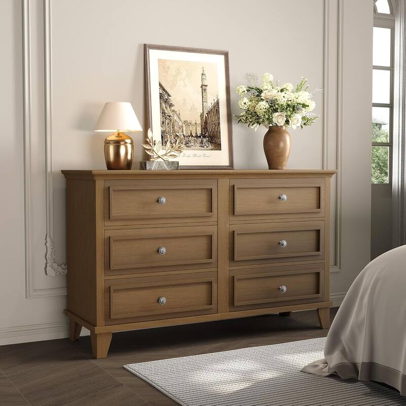 6 Drawer Dresser, Wooden Storage Chest of Drawers for Bedroom, Living Room, Hallway