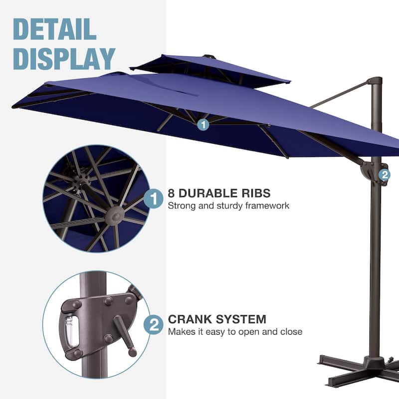 VredHom 9X11FT 360 Degree Rotation Patio Cantilever Umbrella with Base