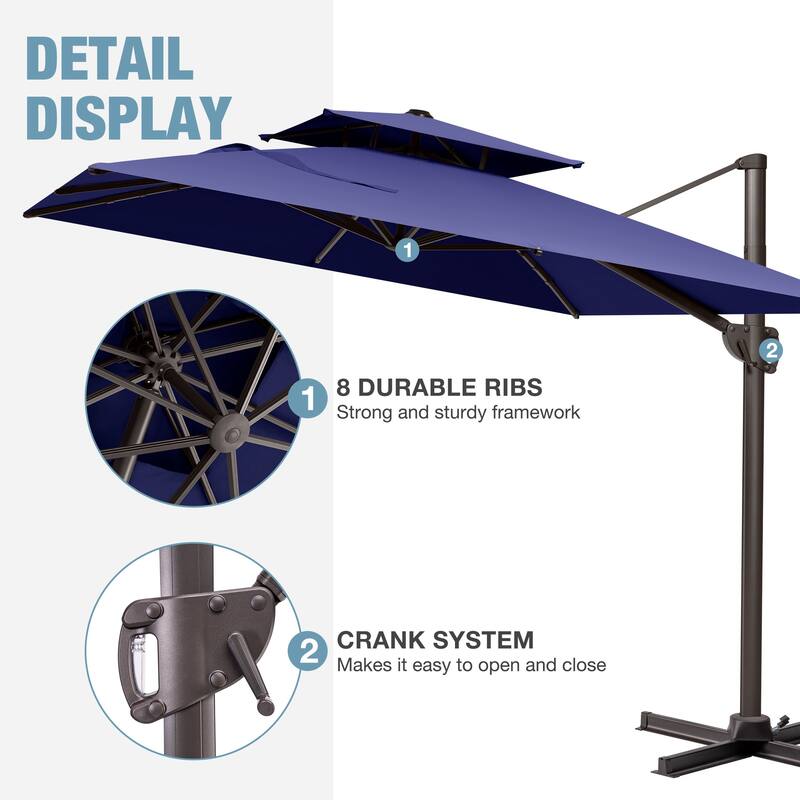 VredHom 9x11 FT Outdoor Patio Double Top Cantilever Umbrella with Wheel Base