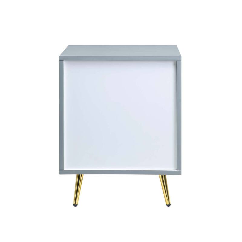 2 Drawers MDF Nightstand in Gray High Gloss Finish