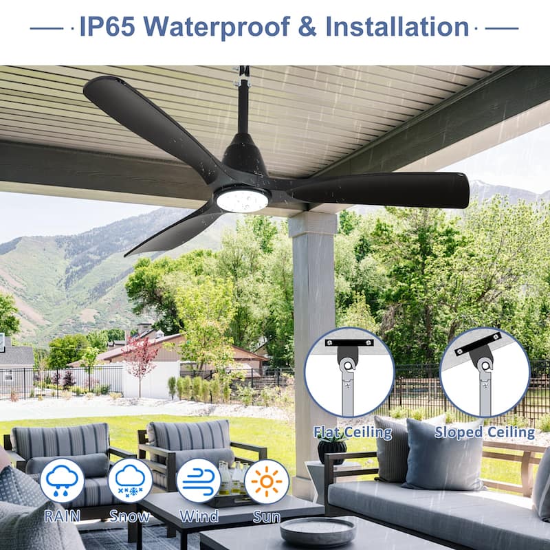 Waterproof Outdoor Ceiling Fan with Light: Plug-in Hanging Fan, Remote App Control, 3CCT, 6-Speed