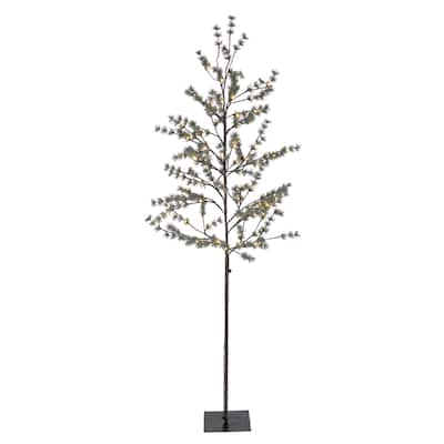 7 ft Tall Icy Pine Winter Lighted Tree with 108 Warm White LEDLights - N/A
