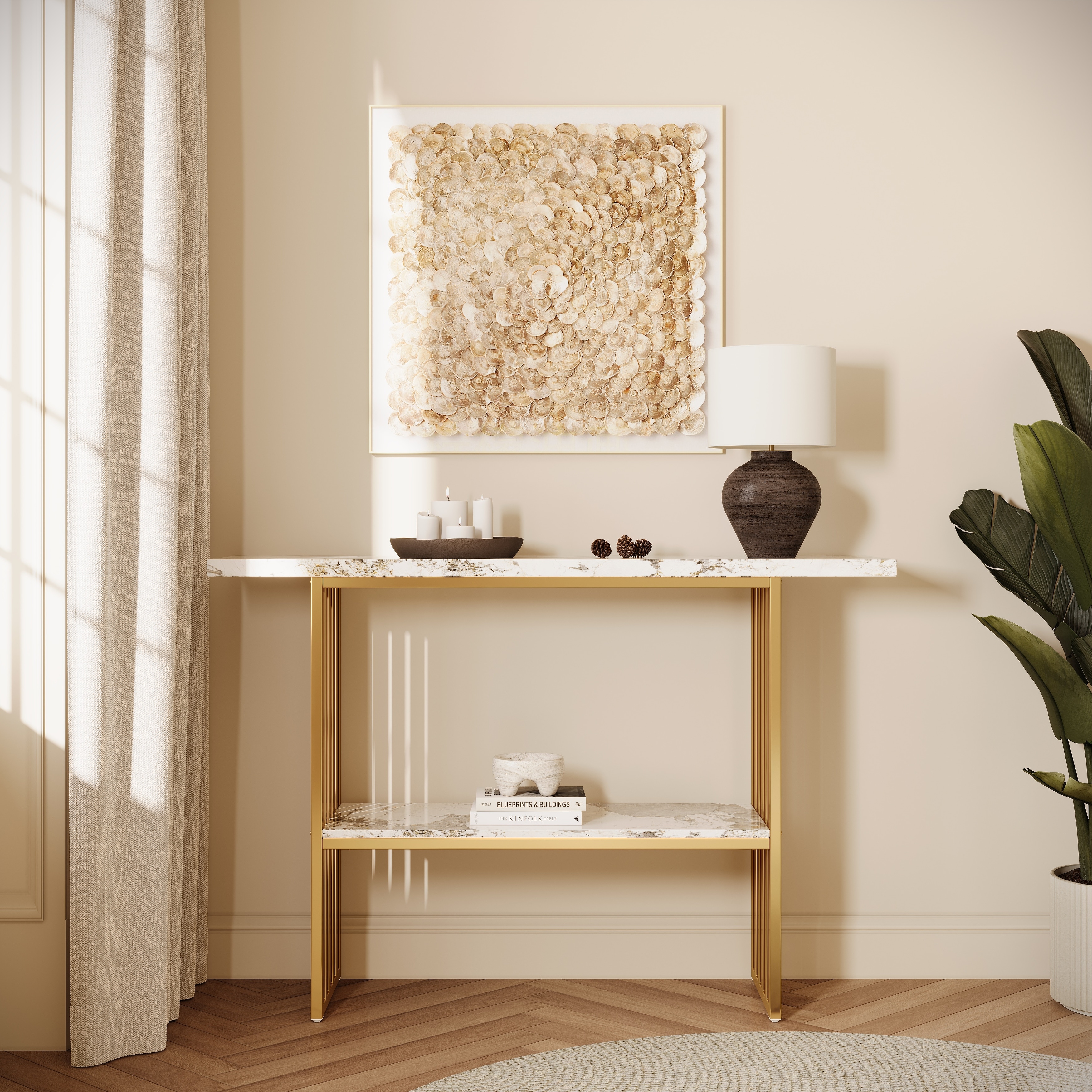 Modern Luxury 47.24" Console Table Stylish Entryway Table with Storage Shelf for Home Decor