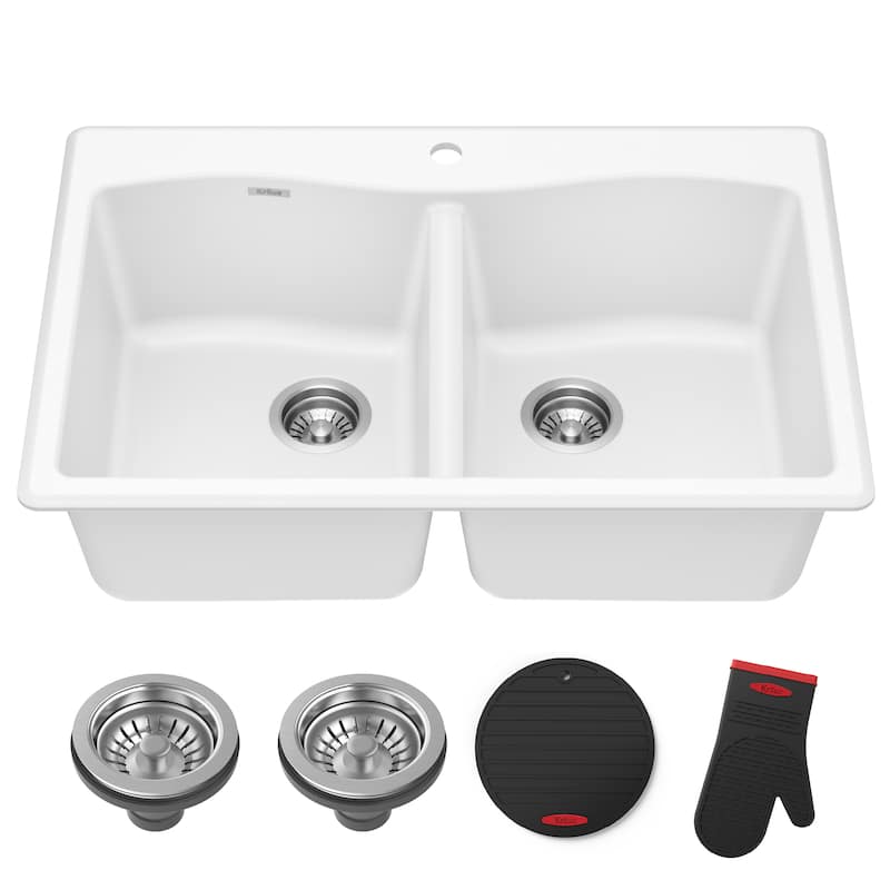 KRAUS Forteza Granite 33 inch 50/50 Undermount Drop-in Kitchen Sink