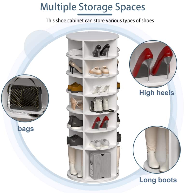 7-Tier Spinning Shoe Rack High Bottom Design Shoe Tower , Fits 28 Pairs of Shoes