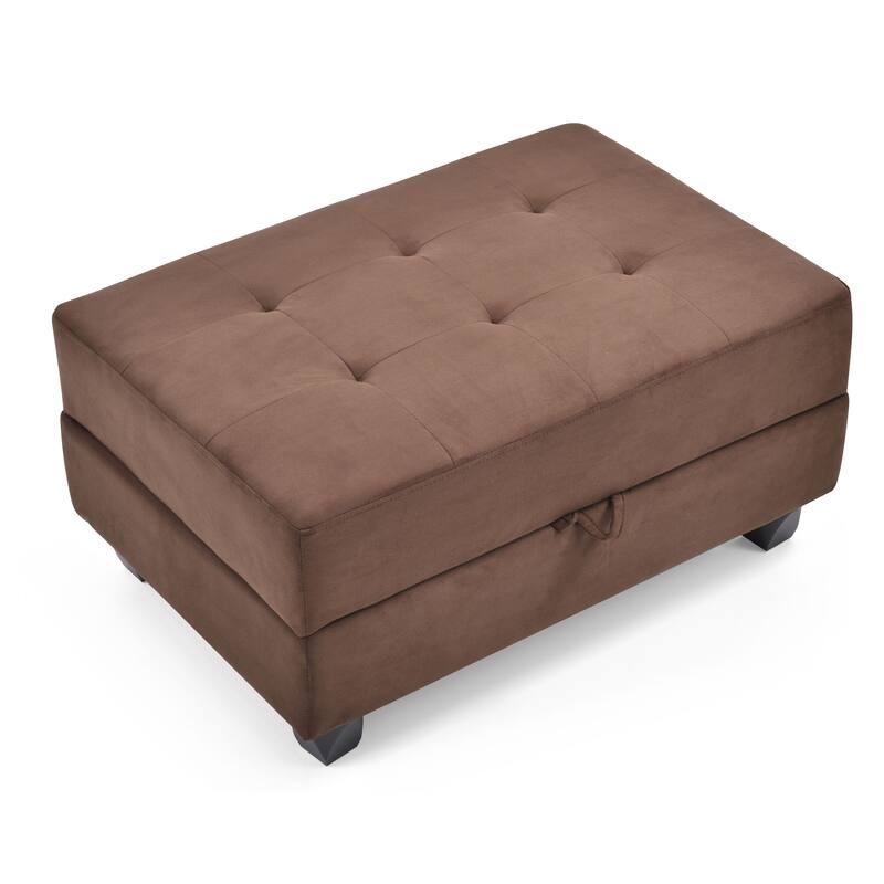 Micro-suede Button Tufted Storage Ottoman