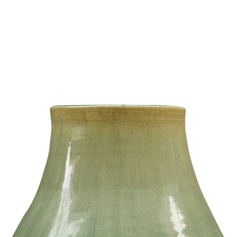 Artissance 12" Tall Vintage Style Blue-Green Vase With Large Opening - 10" L x 10" W x 12" H
