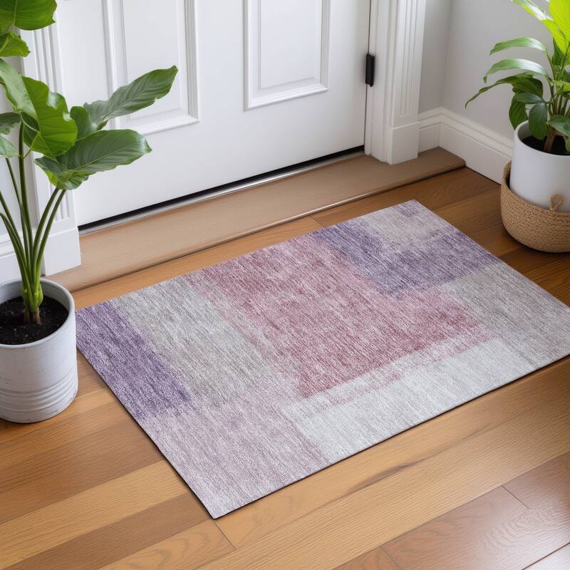Machine Washable Indoor/ Outdoor Solid Contemporary Chantille Rug