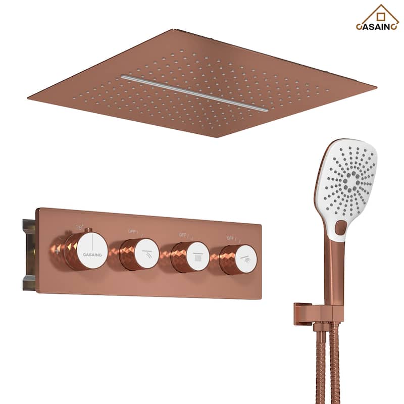 Luxury Thermostatic Shower System 5-Spray Patterns 16" Ceiling Mount Fixed and Handheld Shower Head - 15.7" x 15.7"