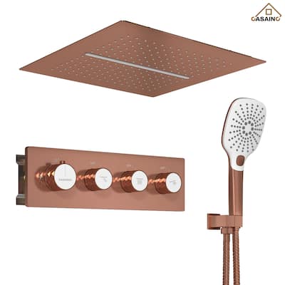 Luxury Thermostatic Shower System 5-Spray Patterns 16" Ceiling Mount Fixed and Handheld Shower Head - 15.7" x 15.7"