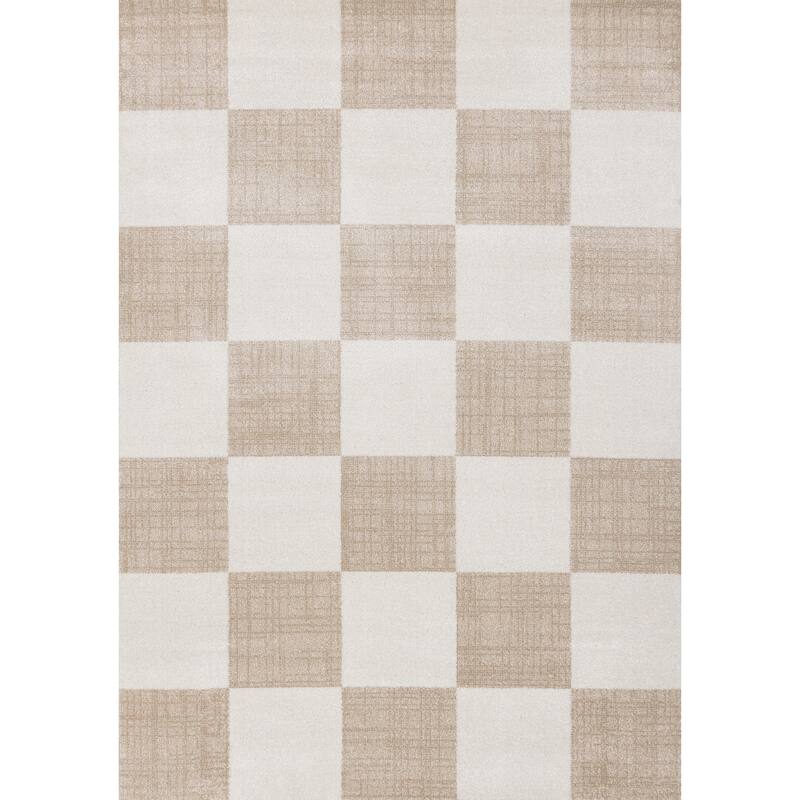 Modern Neutral Checkerboard Rug in Cream Beige