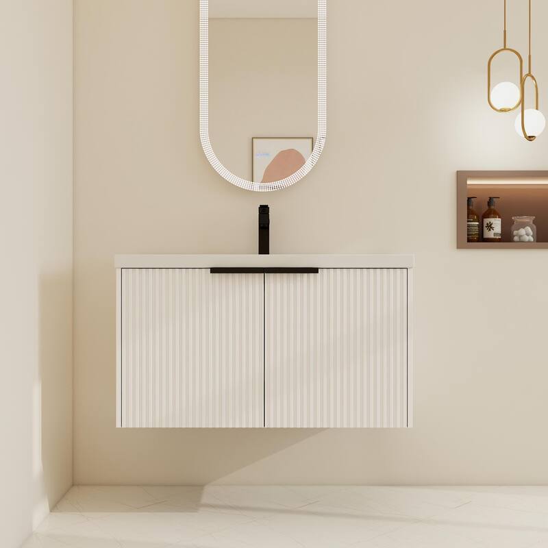 BNK 36''/48'' Single Bathroom Vanity With Sink, Floating Bathroom Vanity with Soft Close Door - 35.4''W×18.1''D×20.5''H - White