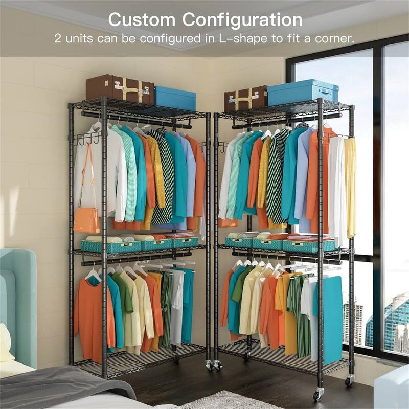 3 Tiers Heavy-Duty Rolling Garment Rack - 15.7"D x 35.4"W x 78.7"H