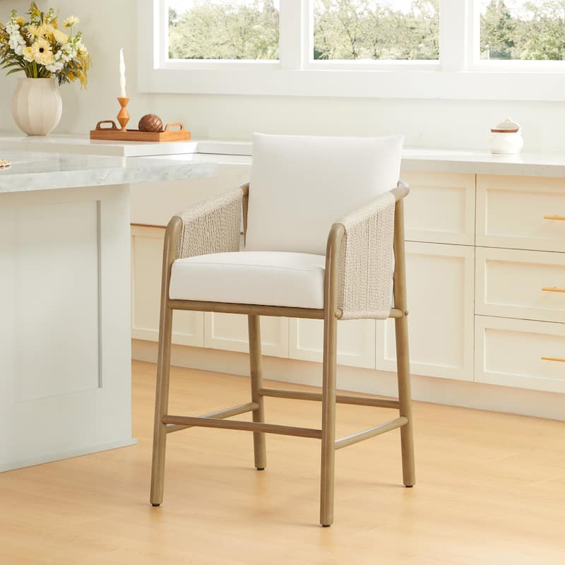 Lynn Counter Height Bar Stool with Braid Wood Arm Set of 2