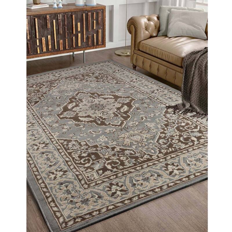Superior Traditional Oriental Floral Medallion Indoor Area Rug - 5' x 8' - Grey