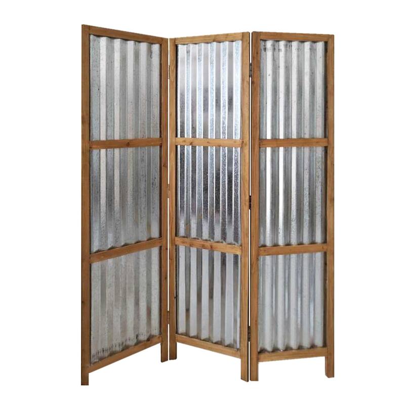 HomeRoots 72" Brown Folding Three Panel Screen Room Divider - 60' X '72' X '1