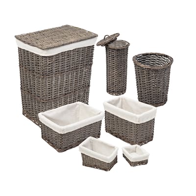 7-Piece Split Willow Woven Bathroom Storage Basket Set, Gray