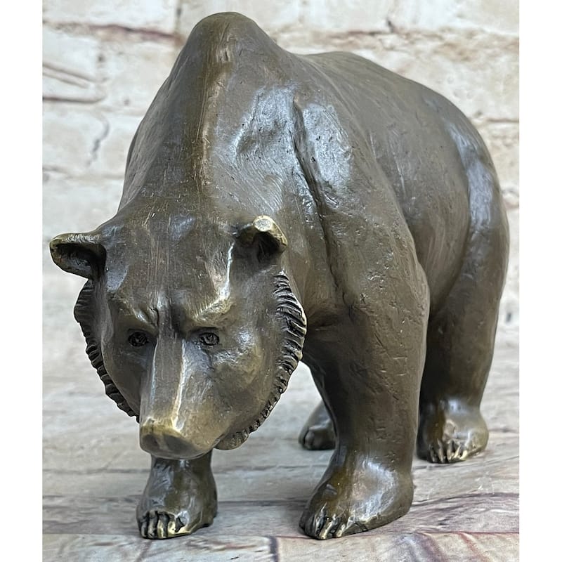 Bronze Sculpture Black Grizzly Bear Mother Cubs Animal Figurine Hand Made Statue