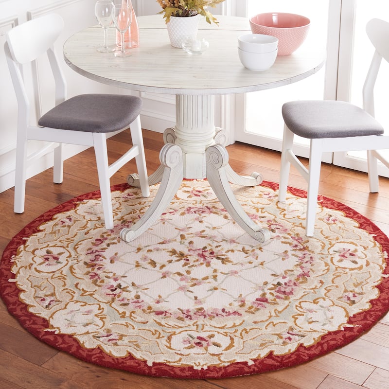 SAFAVIEH Handmade Chelsea Nour French Country Wool Rug - 3' Round - Ivory/Burgundy