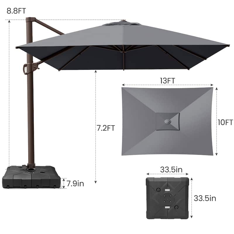 10 x 13 FT Outdoor Shade Canopy Patio Cantilever Offset Umbrella with Base