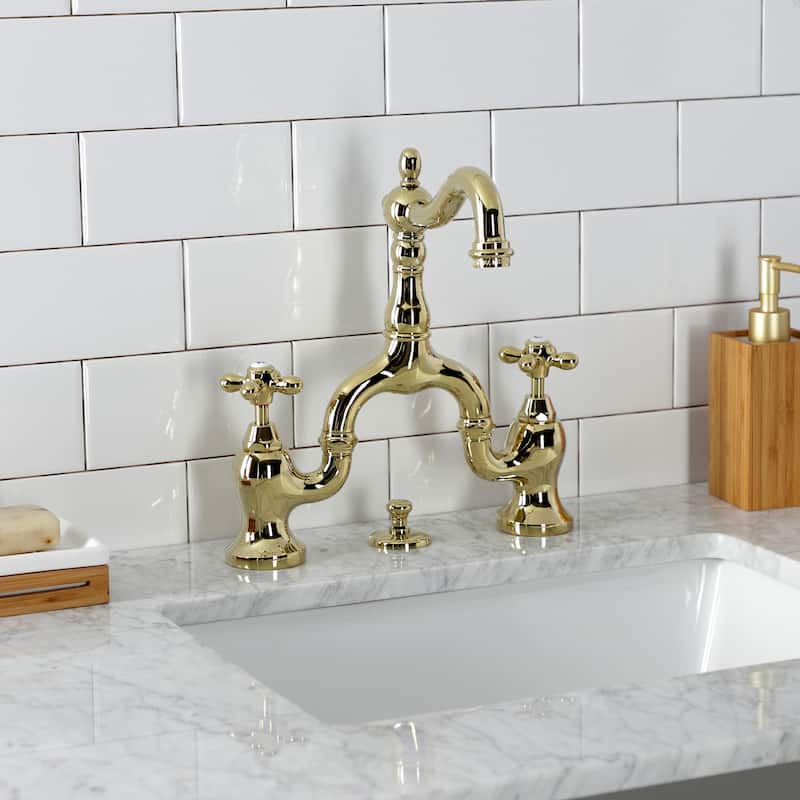 Kingston Brass English Country Bridge Bathroom Faucet with Brass Pop-Up