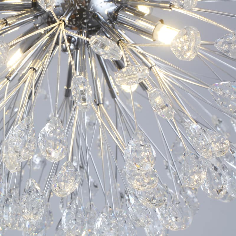 5-Light Modern Sputnik Starburst Crystal Semi-Flush Mount Light