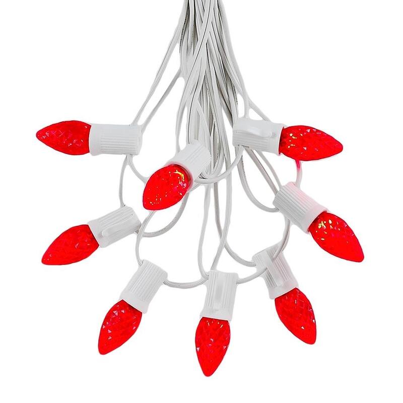 25 Foot C7 LED Christmas Light Set, Hanging String Lights, White Wire - Red