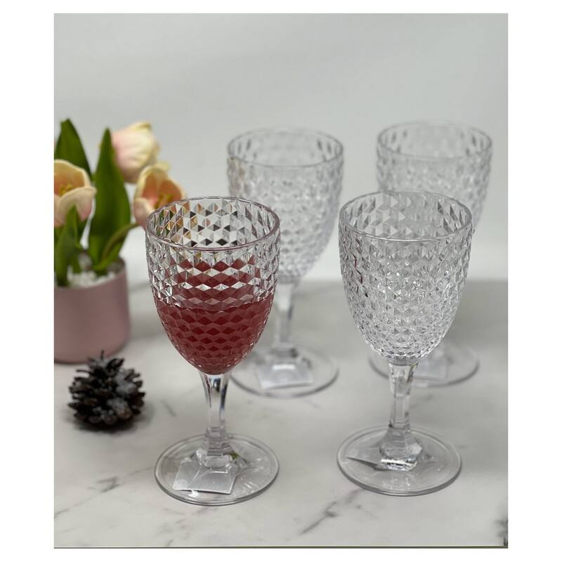 LeadingWare Designer Acrylic Diamond Cut Wine Glasses Set of 4 (12oz