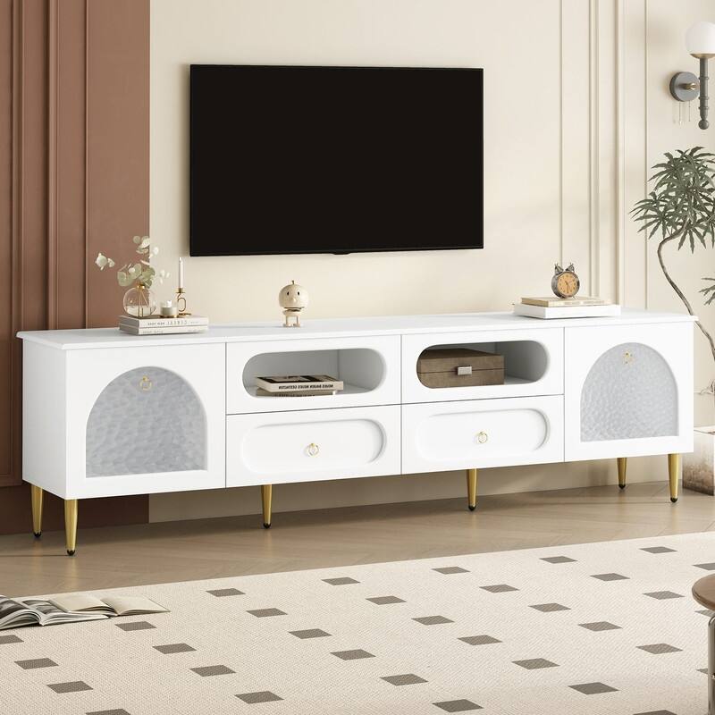 Retro TV Stand with Ample Storage Space and Durable Metal Legs for TVs Up to 85"