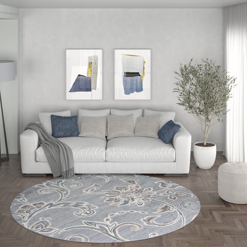 Carrington Transitional Floral & Botanical Indoor Area Rug - 7'10'' Round - Grey