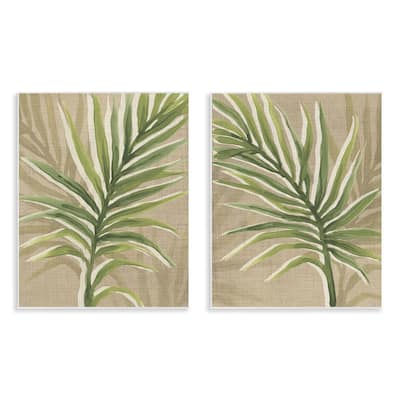 Stupell Natural Palm Leaves Wall Plaque Art Design By June Erica Vess (Set of 2)